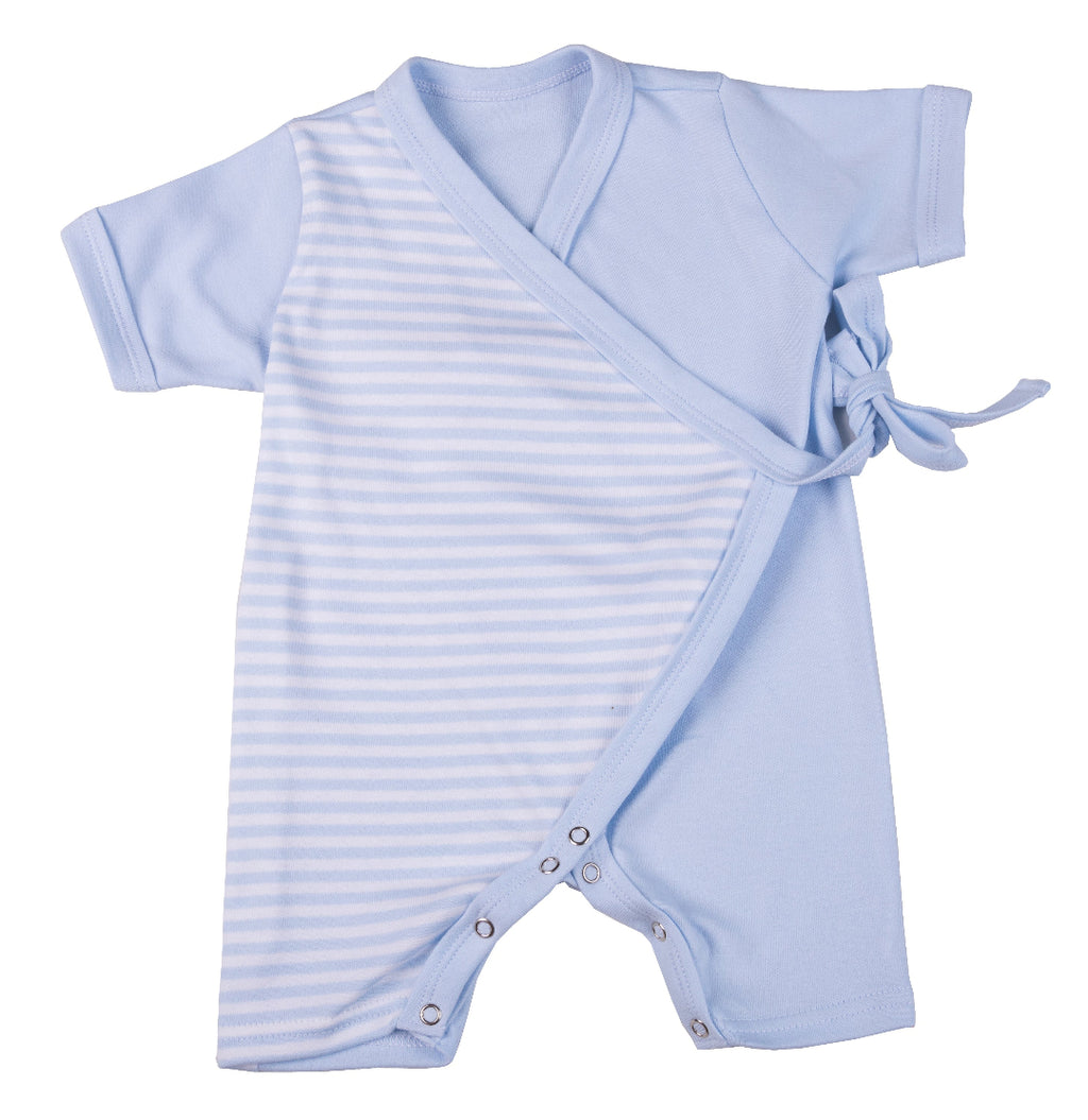 Blue Kimono Summer Babygro on white background 