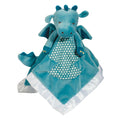 Blue dragon plush toy with a patterned body on a white background