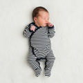 Crossover navy and white striped baby gro