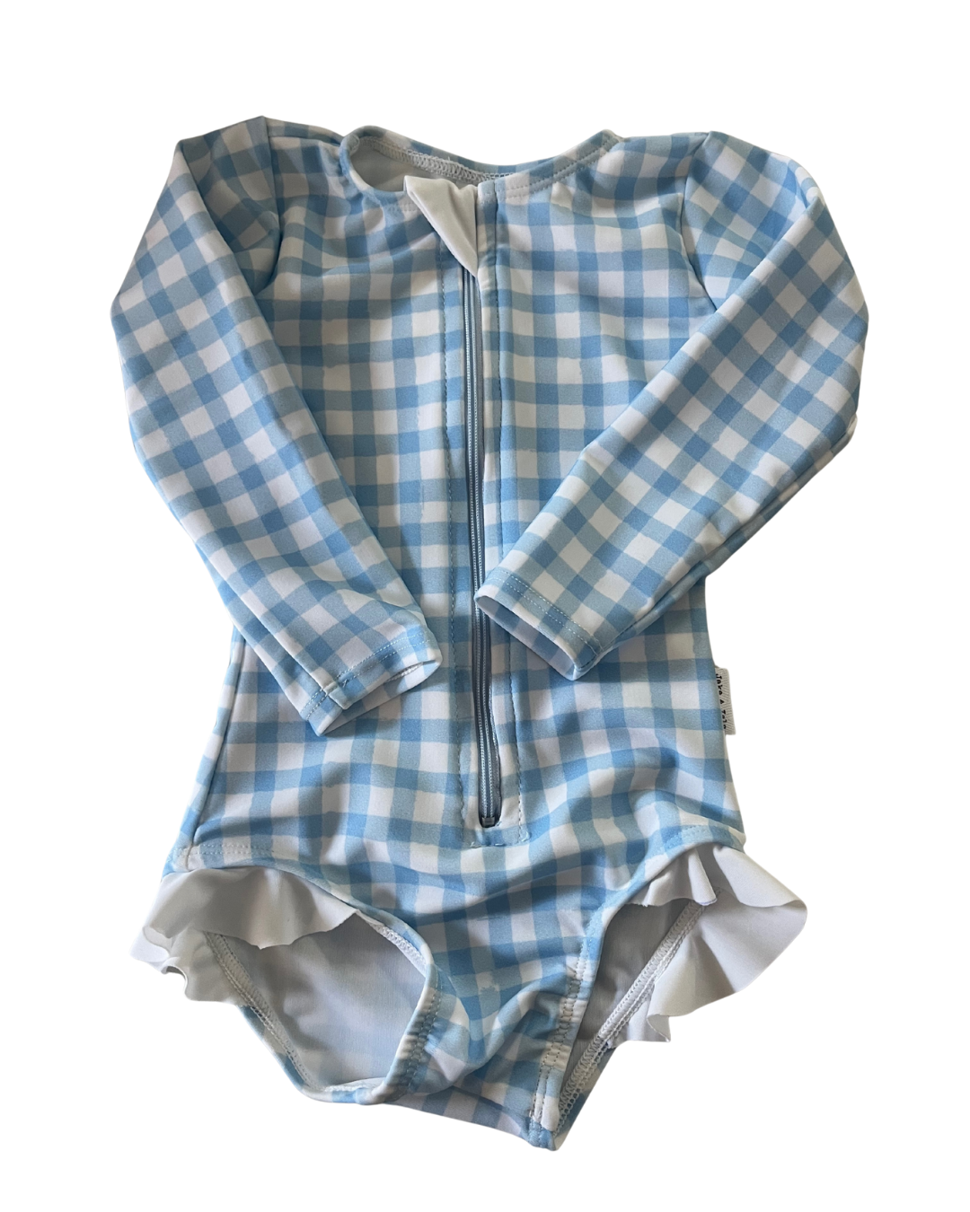 blue_gingham_chloe swimsuit with upf50+ from the Jake and Isla Collection