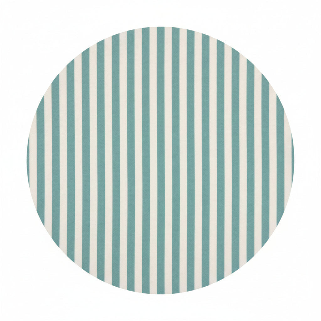 Close-up of fabric with alternating blue and white horizontal stripes.