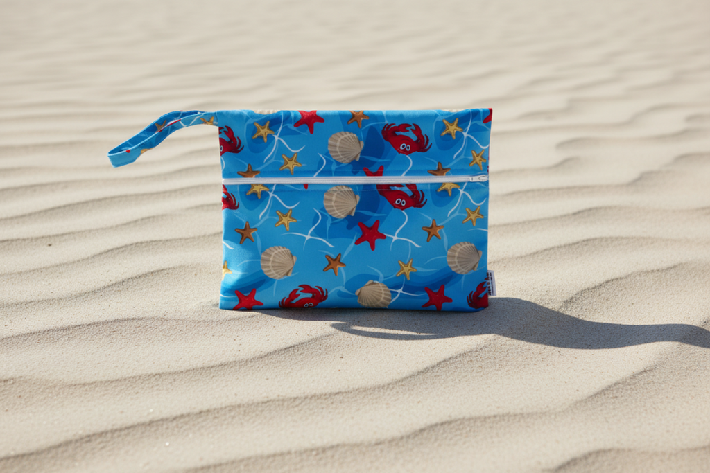 crabby wetbag on the beach