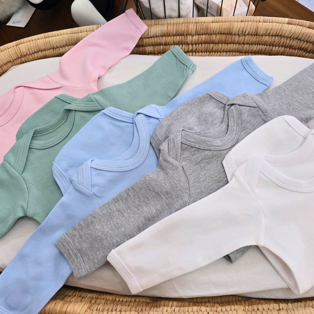 five different colours of envelope neck onesies jake and isla clothing 
