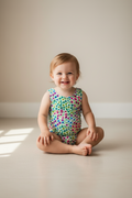 Floral-patterned swimsuit on a white background
