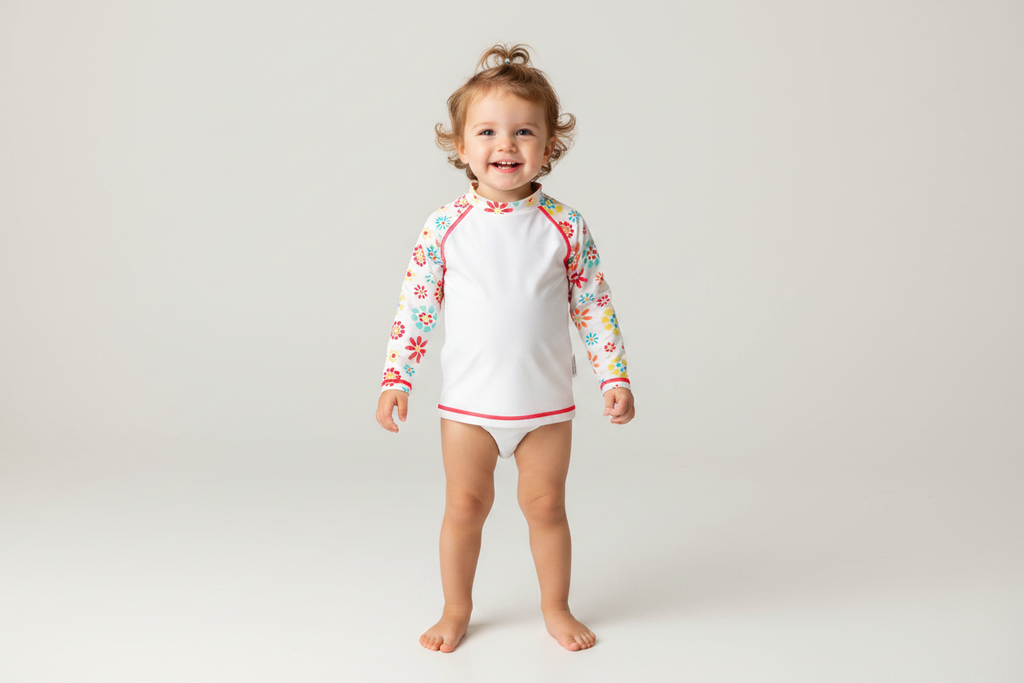 Children's long-sleeve shirt with floral pattern on a white background