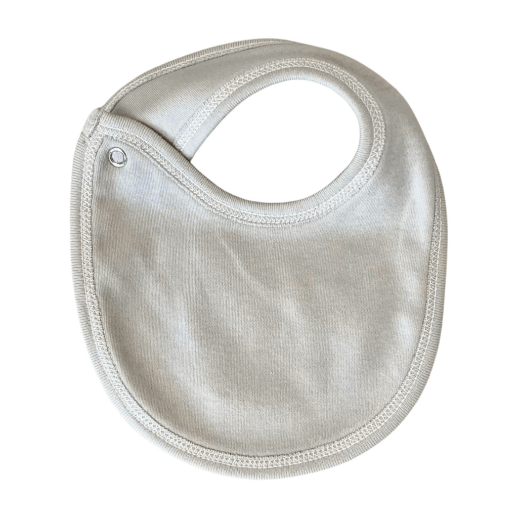 grey baby bib on a white background