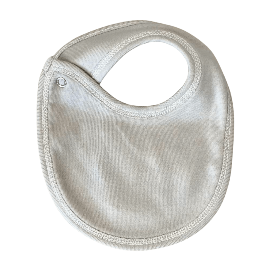 grey baby bib on a white background