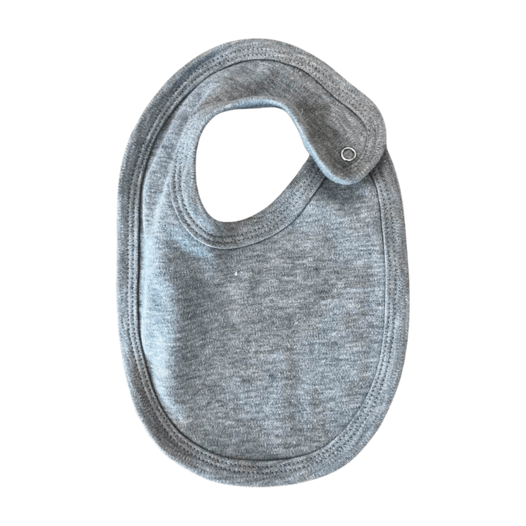 grey baby bib on white background