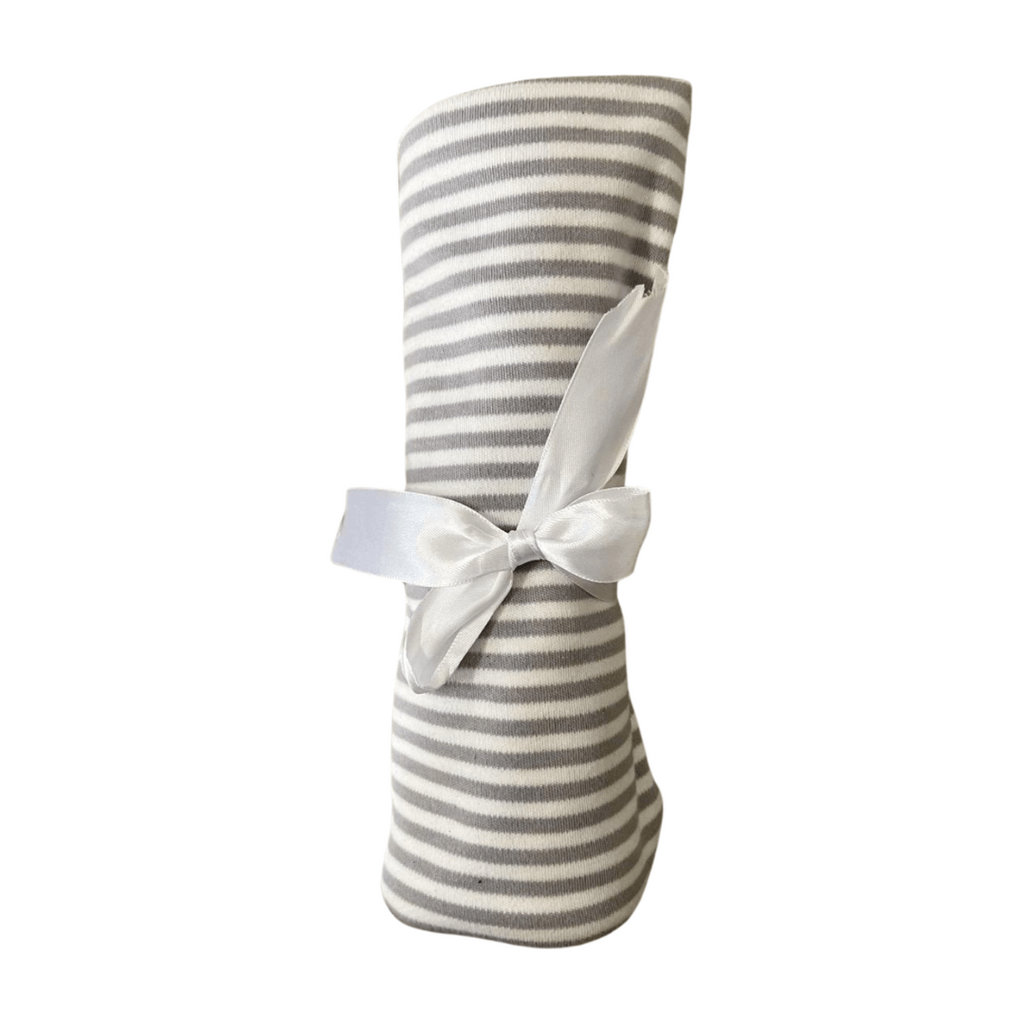Striped swaddle blanket with a white bow on a white background