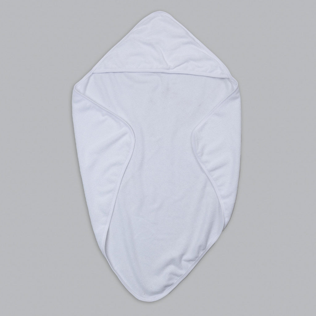 White hooded towel on a gray background