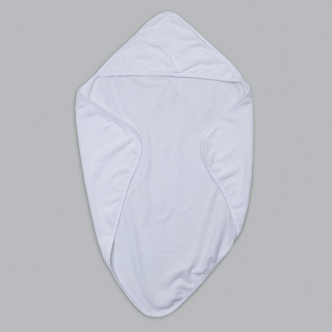 White hooded towel on a gray background