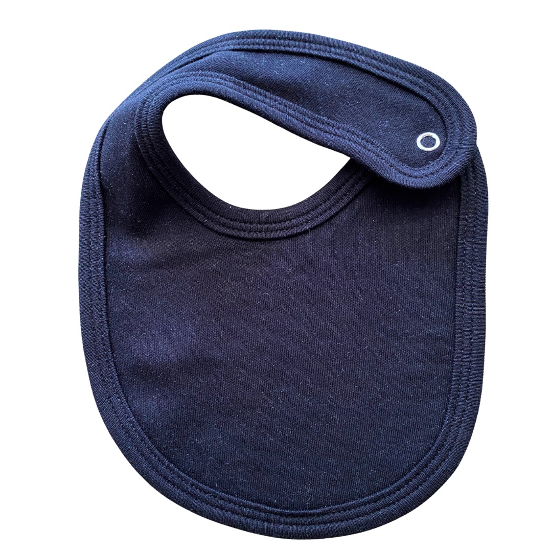 navy bib on white background