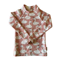 pink and white swan rashvest on white background jake and isla swimwear
