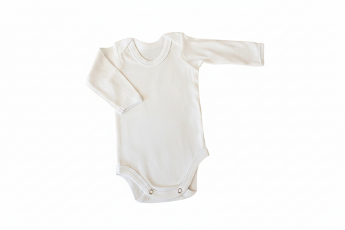 white envelope neck onesie long sleeve on white background little lumps clothing