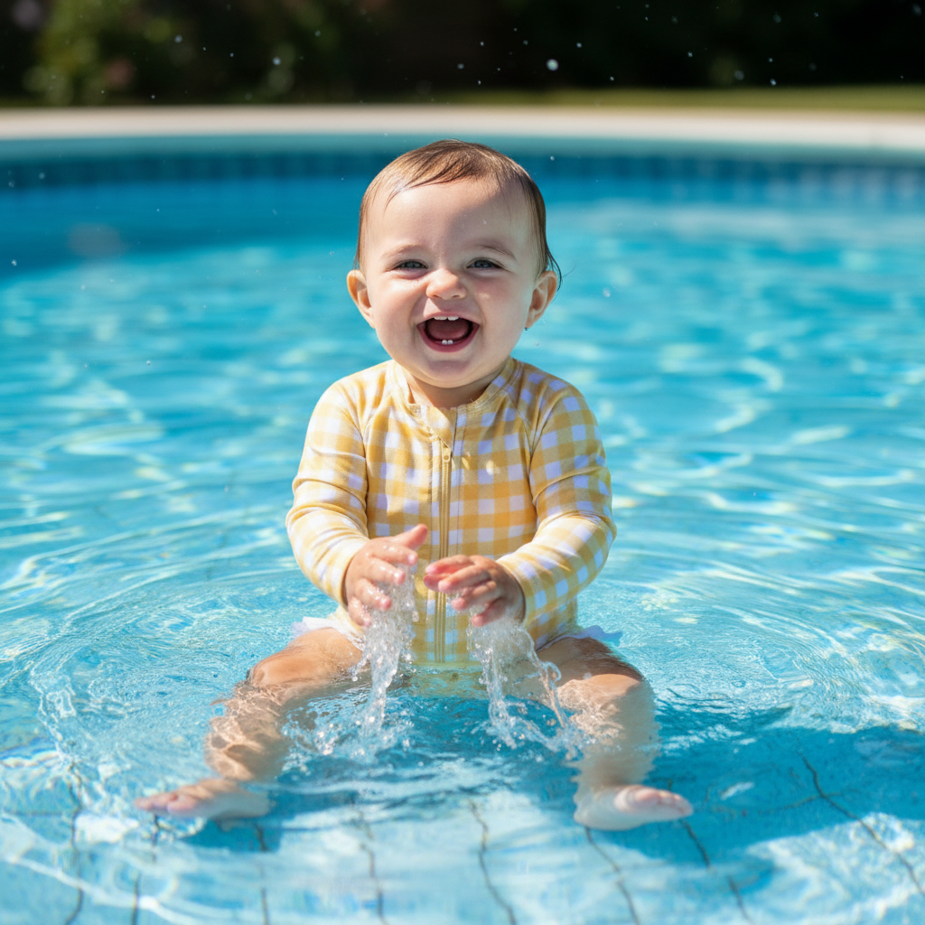 Girl's Long Sleeve one-piece Chloe swimsuit (UPF 50+) - Yellow Gingham